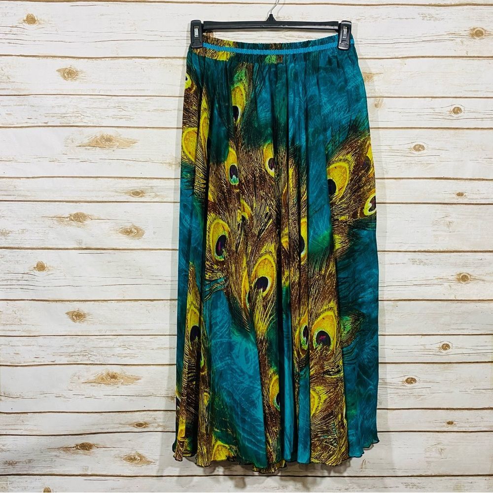 Afibi Women’s Size L‎ Elastic Waist Peacock Feather Print Skirt Tube Dress.